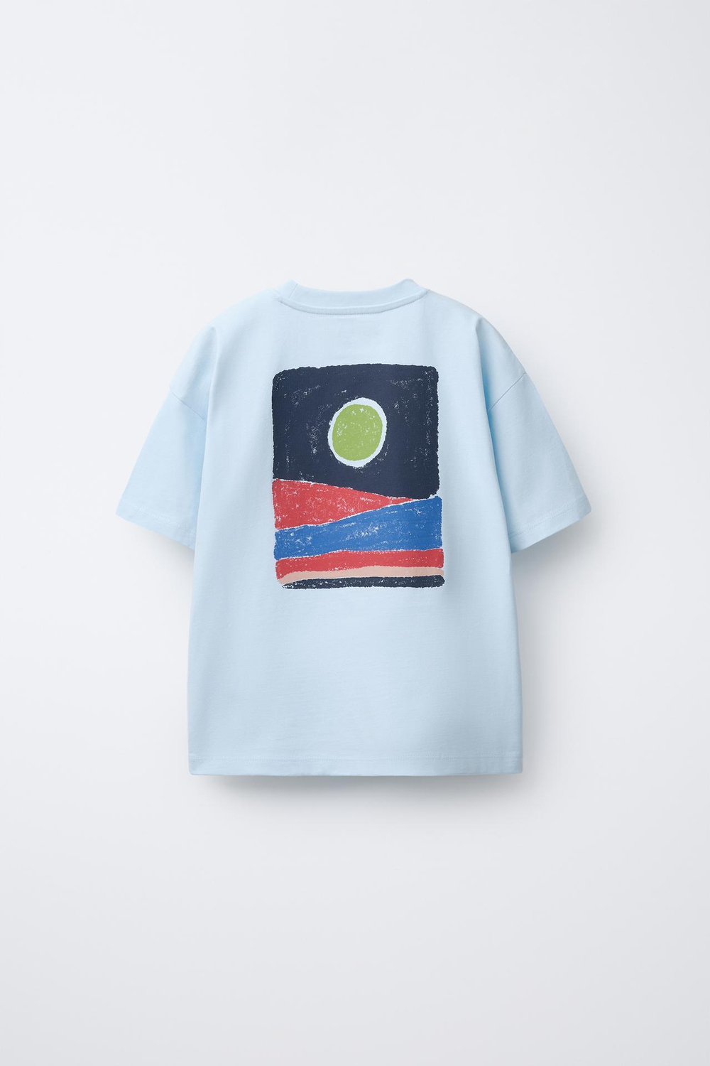 ZARA ФУТБОЛКА С ПРИНТОМ И ВЫШИВКОЙ, НЕБЕСНО-ГОЛУБОЙ