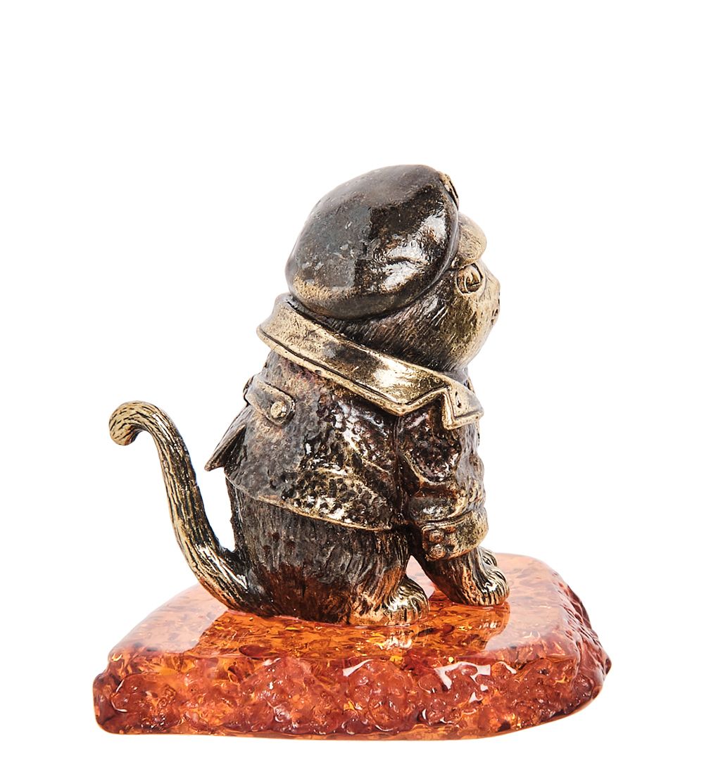 Народные промыслы AM-2045 Фигурка «Кот-капитан» (латунь, янтарь)