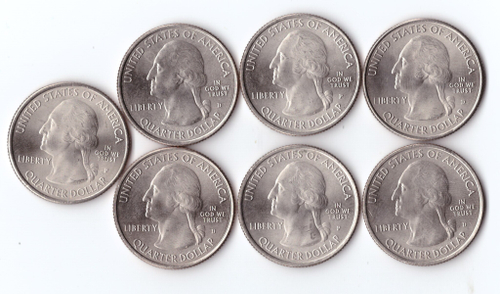 1/4 доллара США 2012,13,14,15,16,17 г. 7 шт. Разные. Медно-никель XF