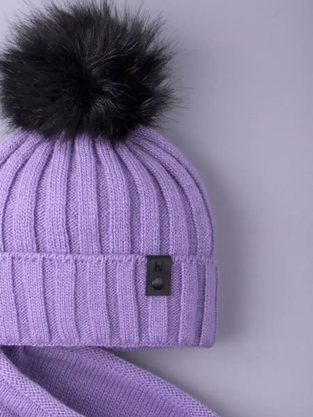 Шапка детская зимняя вязаная с помпоном и снуд