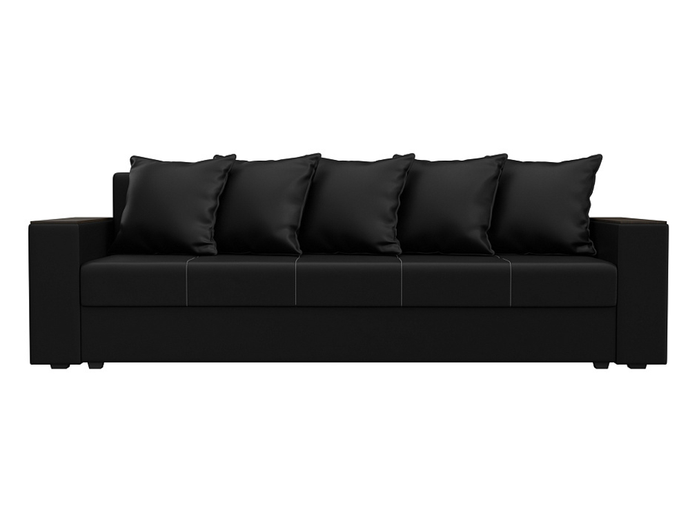 Диван прямой Дубай Лайт полки слева, Черный, Экокожа, 114336L