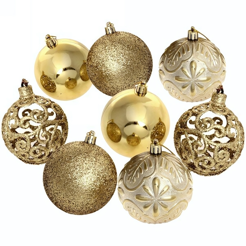 Новогодние шары 8 см (набор 24 шт) «Фактурный микс», золото