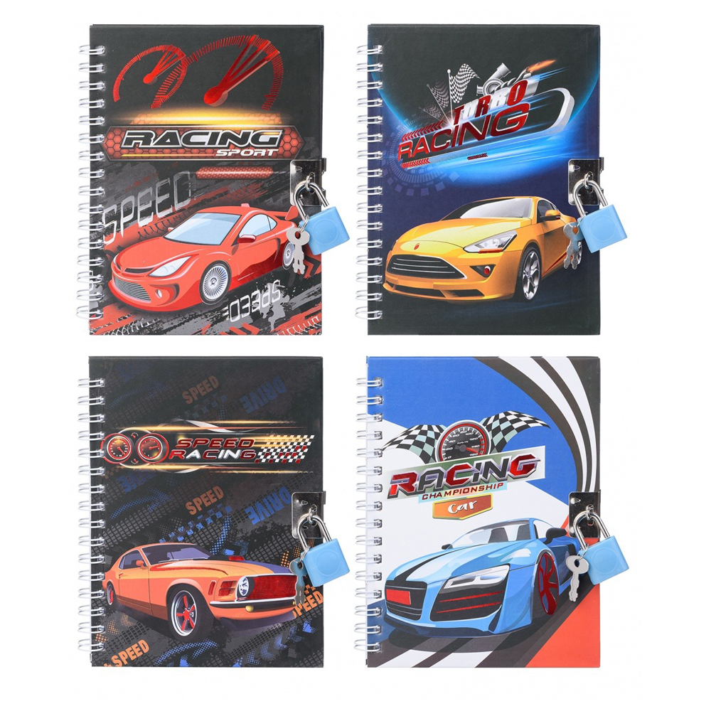 Блокнот детский Basir на замке, формат А6, серия "Машины", переплет 7БЦ, 15*11 см, 48 листов, ассорти