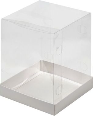 Коробка для торта, пряничного домика, кулича, с прозрачным куполом, 16х16х20см БЕЛАЯ