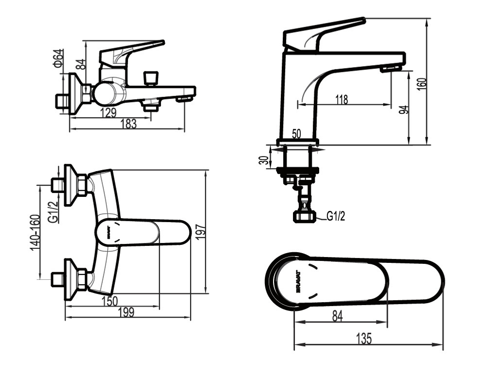 Комплект для ванной комнаты Bravat Eler 3 в 1