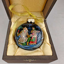 Шар новогодний с ручной росписью Палех "Серебряное копытце" в футляре