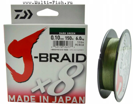 Леска плетеная J-Braid X8 0.18mm-150m d. green