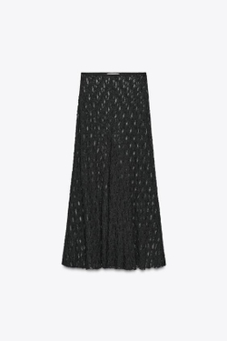 ZARA ДЛИННАЯ РАСКЛЕШЕННАЯ КРУЖЕВНАЯ ЮБКА, ЧЕРНЫЙ