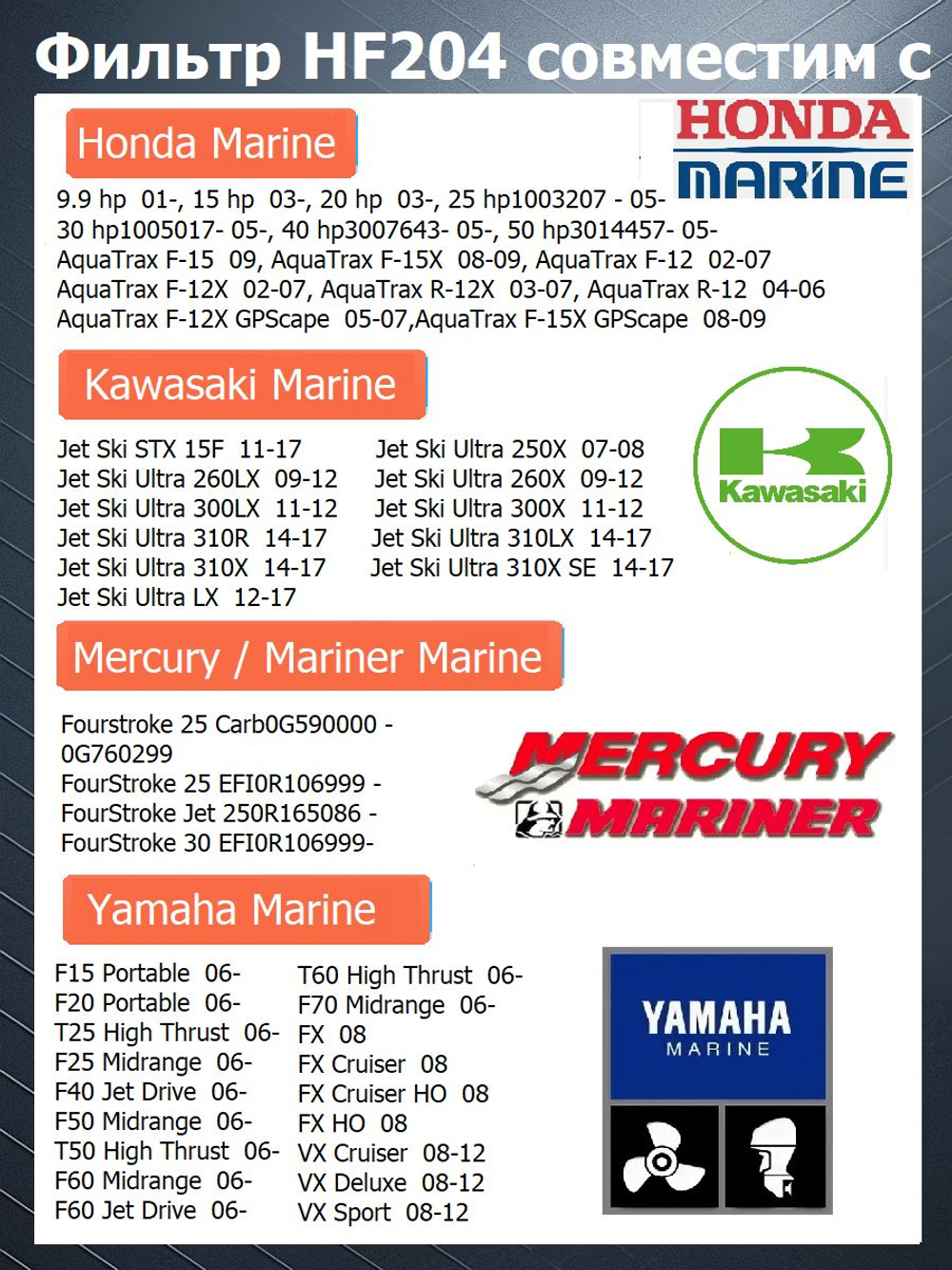 Фильтр масляный HF204 для Arctic Cat, Honda, Kawasaki, Stels Dinli, Yamaha, Mercury, лодочного мотора, квадроцикла, мотоцикла