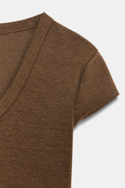 ZARA ФУТБОЛКА С ШИРОКИМ ВЫРЕЗОМ, КОРИЧНЕВЫЙ
