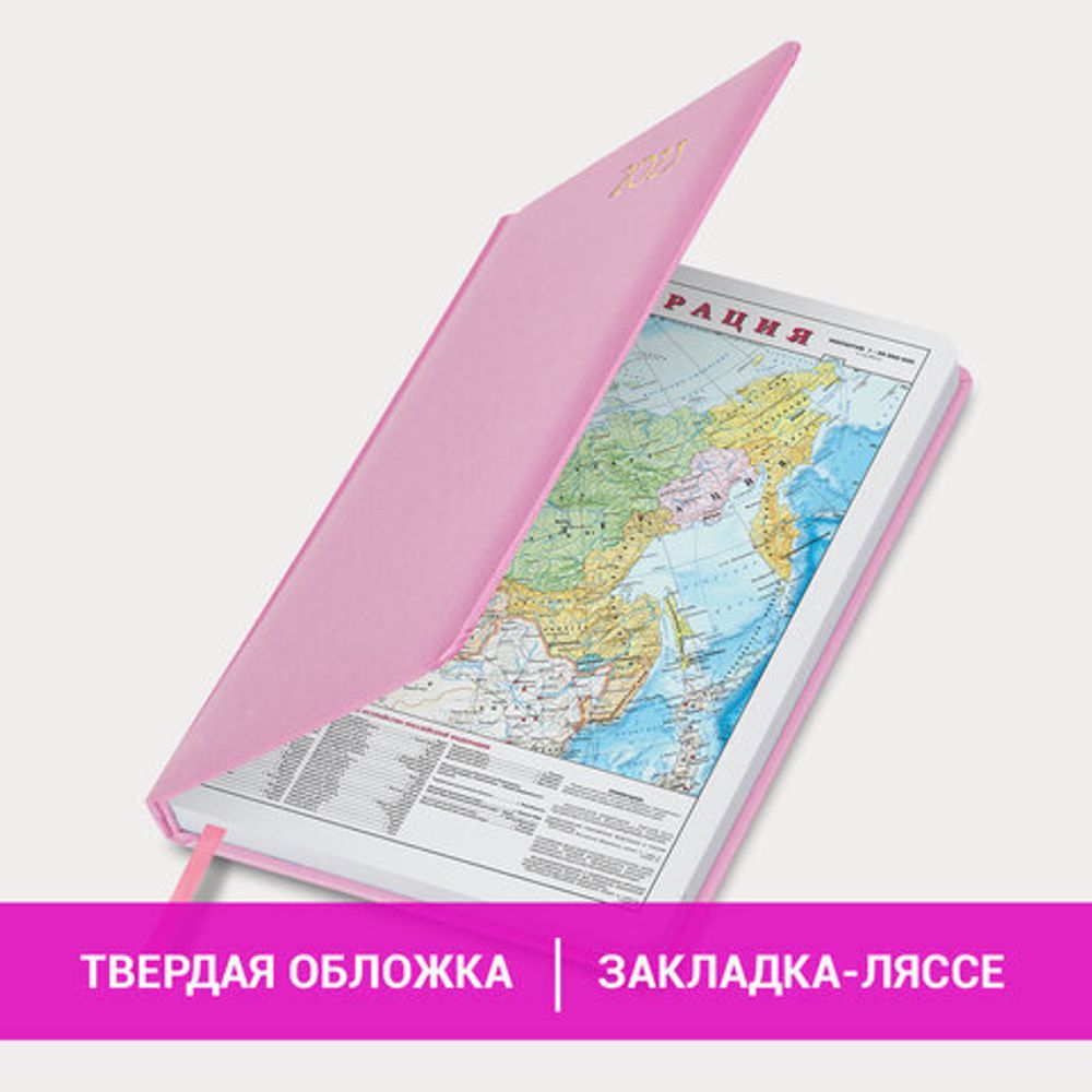 Ежедневник датированный 2023 А5 138x213 мм BRAUBERG "Select", балакрон, розовый, 114061