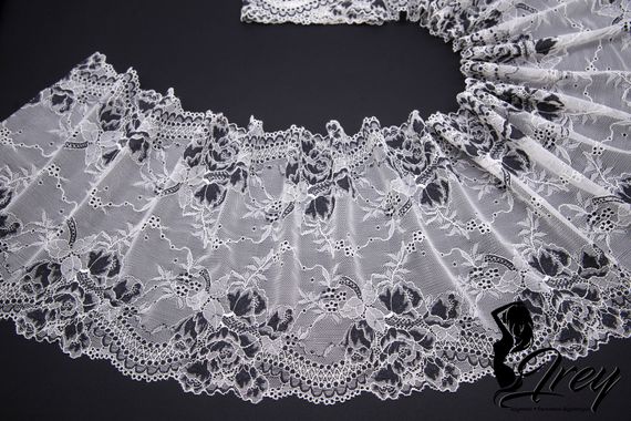 03-210 ОПТ Кружево эластичное 22 см, айвори/черный