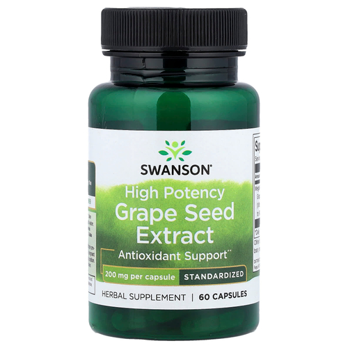 Swanson, экстракт виноградных косточек. высокая эффективность, 200 мг, 60 капсул