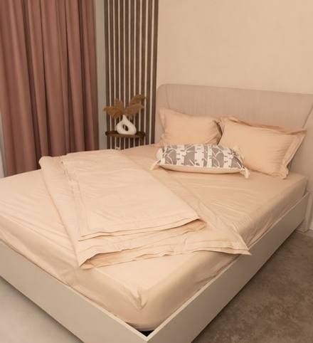 Простыня на резинке из варёного хлопка, персиковый