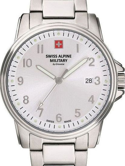 С браслетом Мужские наручные часы с серебряным браслетом Swiss Alpine Military 7011.1132 mens 40mm 10ATM