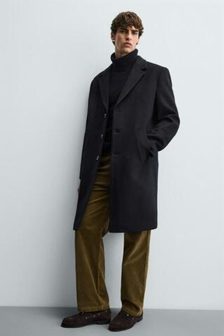 ZARA ПАЛЬТО REGULAR FIT ИЗ ШЕРСТИ, МОРСКОЙ СИНИЙ