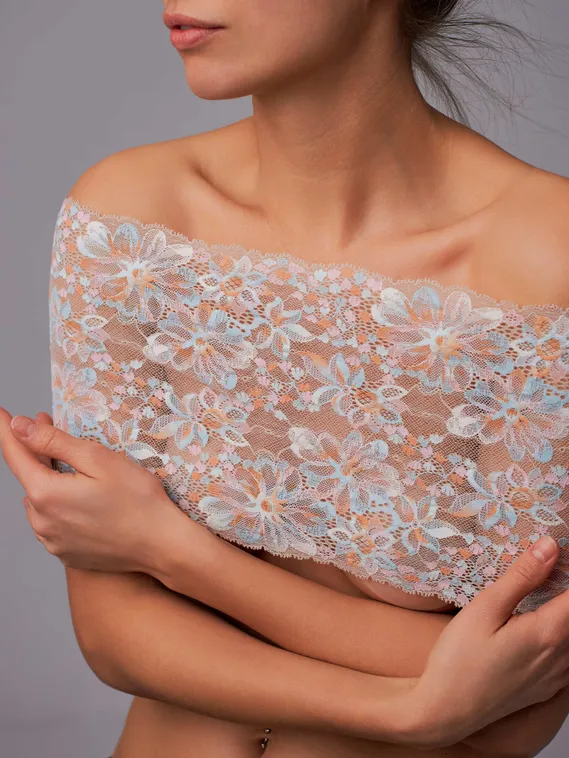 03-285 ОПТ Кружево эластичное 20 см, бежевый/голубой/розовый