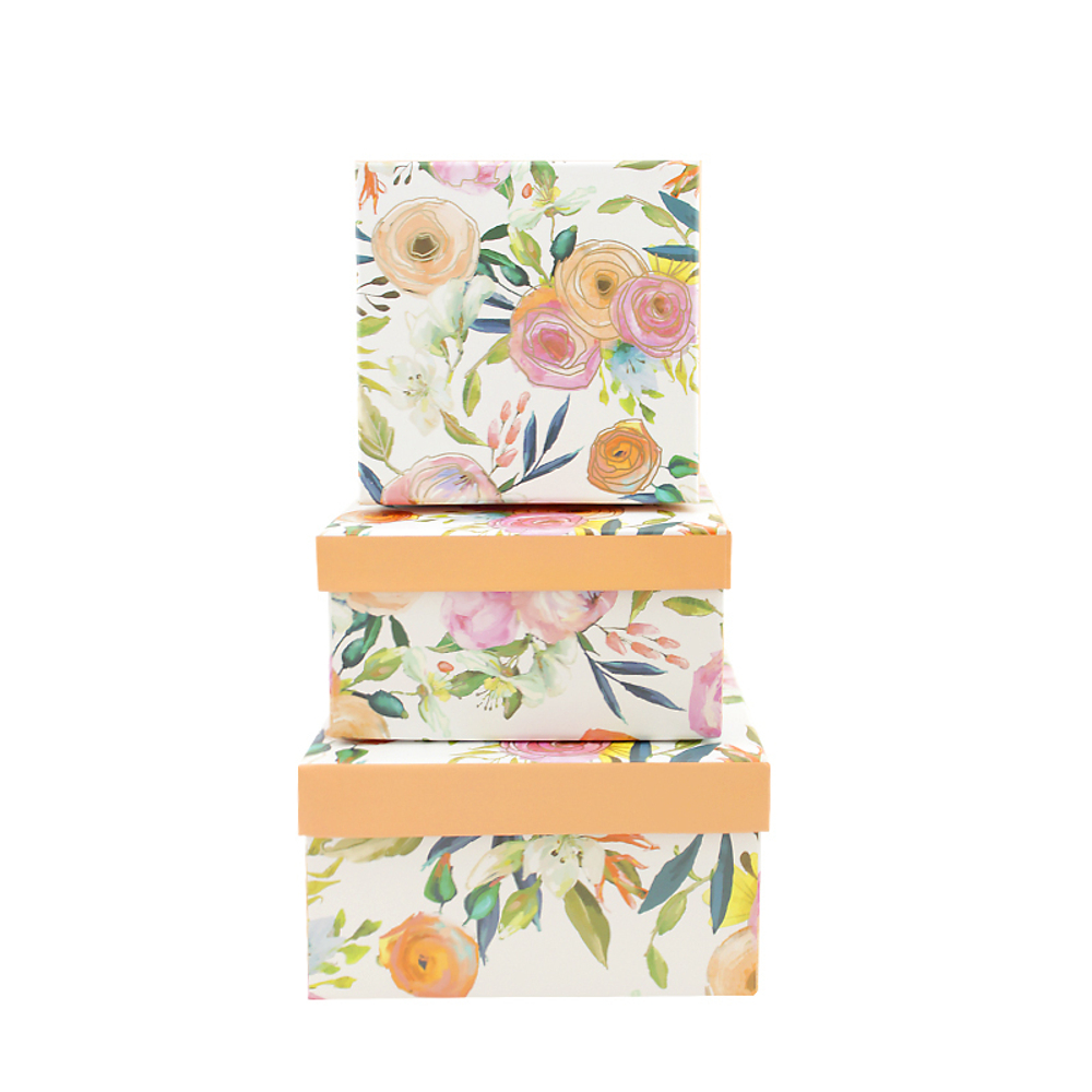 Коробка 2  "Весенние цветы" Тиснение фольгой 15*15*8 см