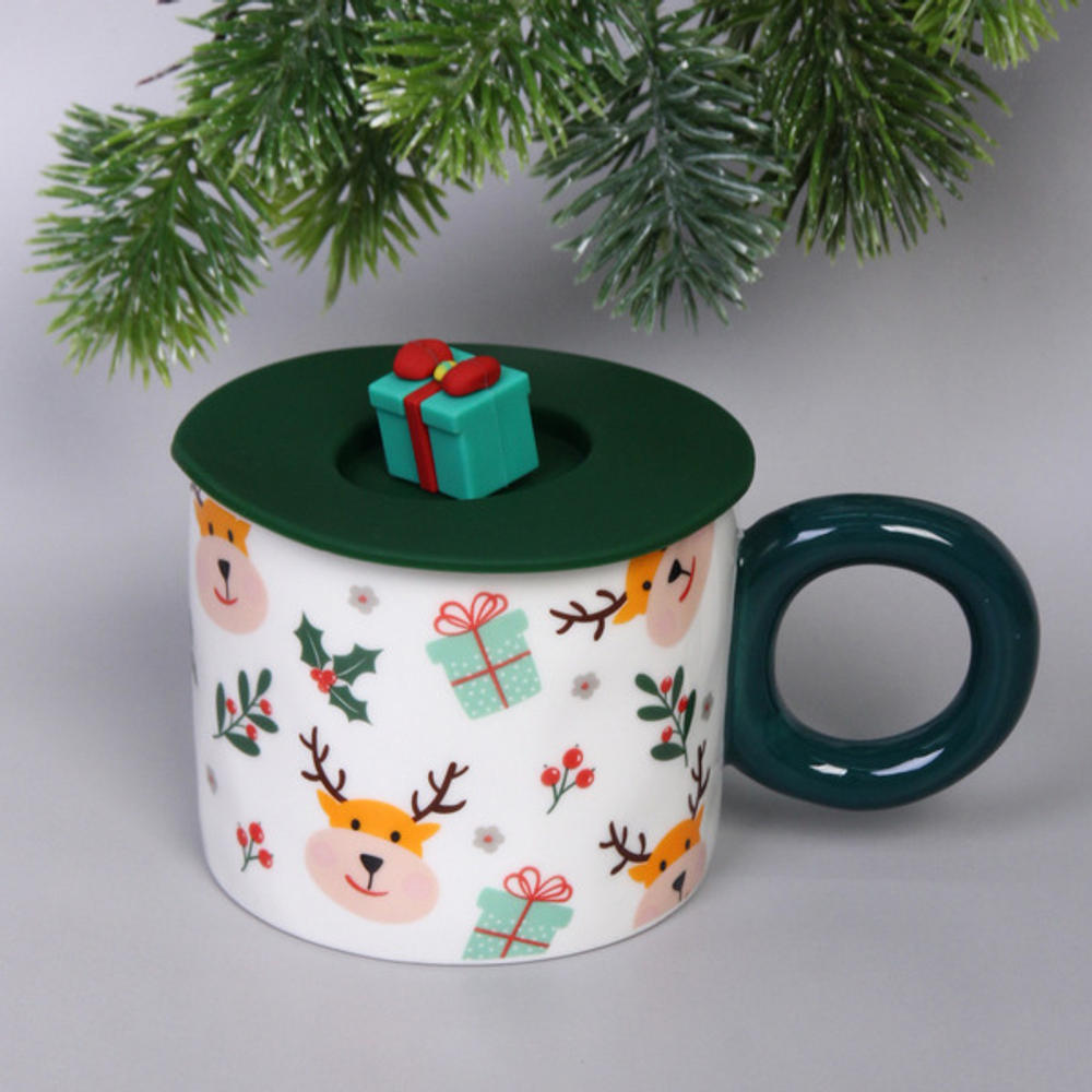 Кружка керамическая 400мл «Новогодние символы» с крышкой