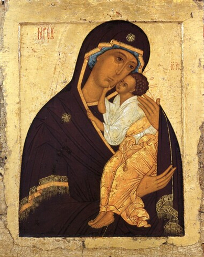 Ярославская икона Божией Матери Умиление деревянная на левкасе