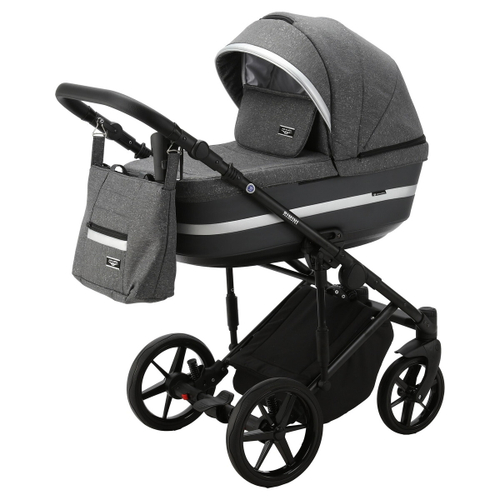 Детская коляска Adamex Rimini 2 в 1 Ri11-LUX (Т.СЕР.БЛЕСТКИ+Т.СЕР.КОЖА+СЕРЕБР.ОТДЕЛКА)