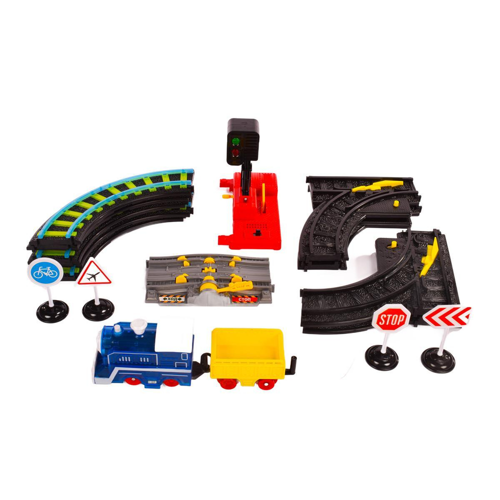 Железная дорога со светофором на бат. 49*9*31см, свет, звук. коробка