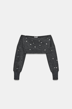 ZARA УКОРОЧЕННЫЙ ТОП ИЗ МЯГКОЙ ТКАНИ С ПУГОВИЦАМИ, АНТРАЦИТОВО-СЕРЫЙ