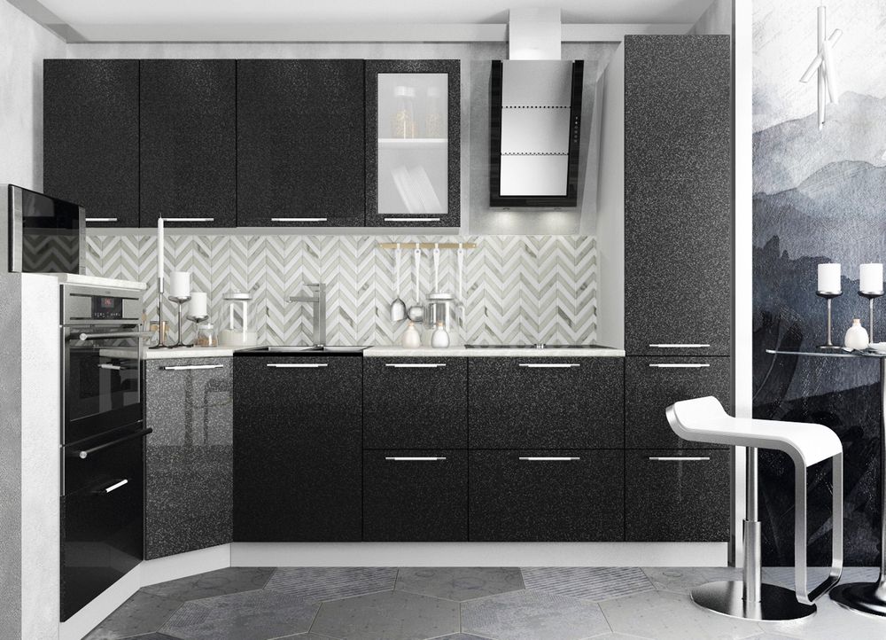 Модульный кухонный гарнитур «Олива» 1450/2750 (Черный металлик), ЛДСП, ДСВ Мебель
