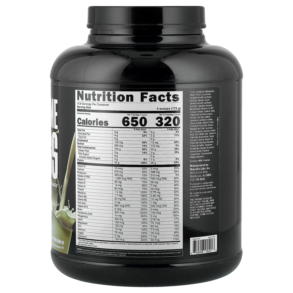 NutraBio, Extreme Mass, со вкусом ванили, 2722 г (6 фунтов)