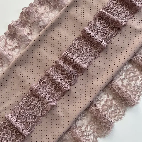 Кружево эластичное пудрово-розовое 23 см, Китай