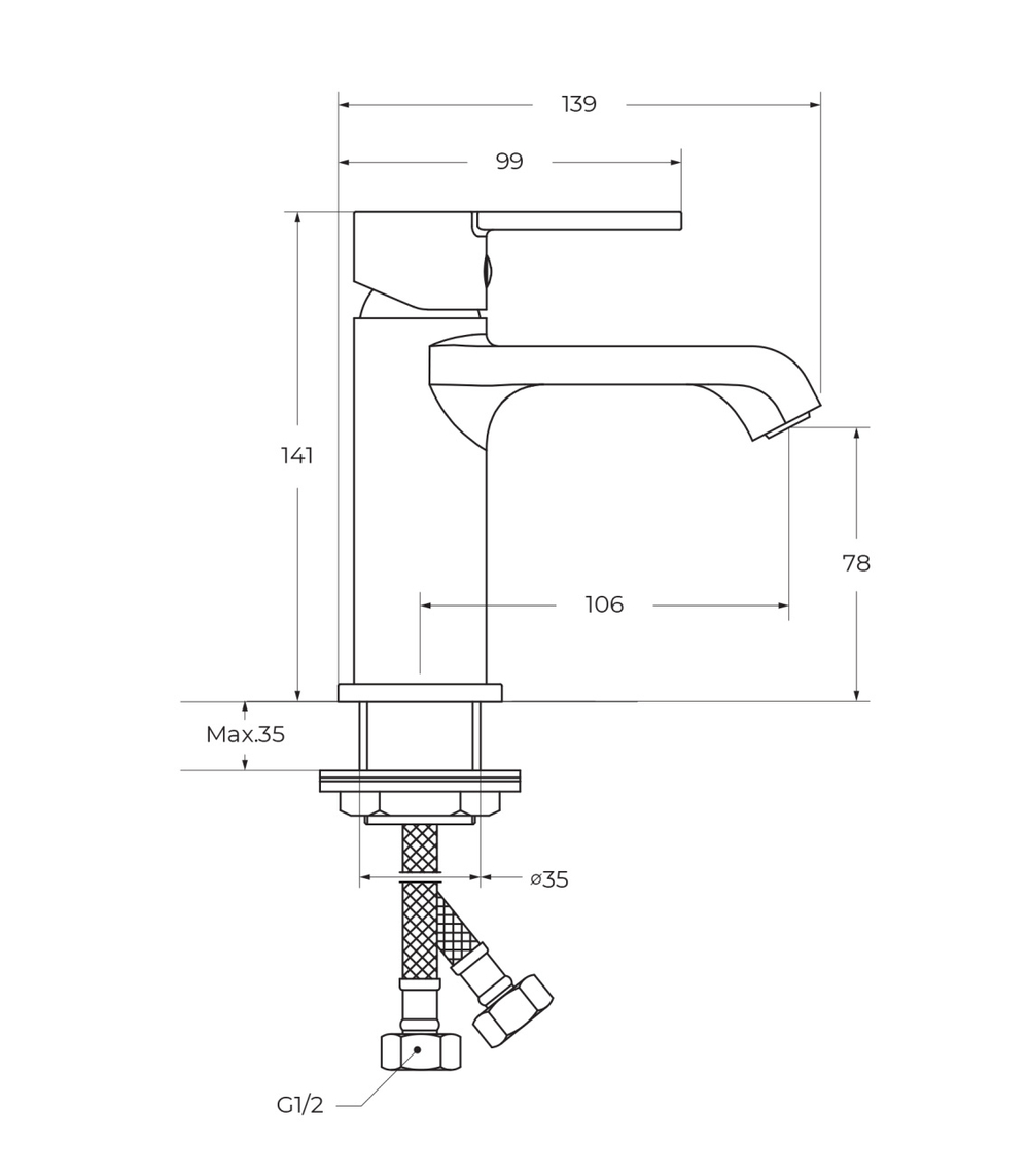 Смеситель BelBagno для раковины, без донного клапана AURORA-LVM-CRM-W0
