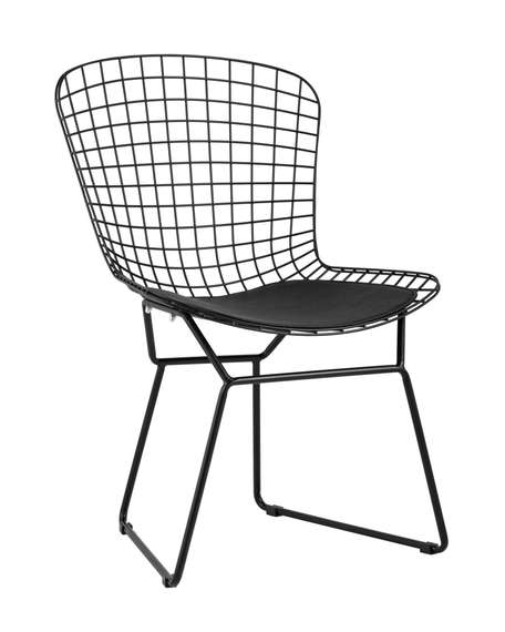 обеденный Bertoia металлический черный с черной подушкой из экокожи