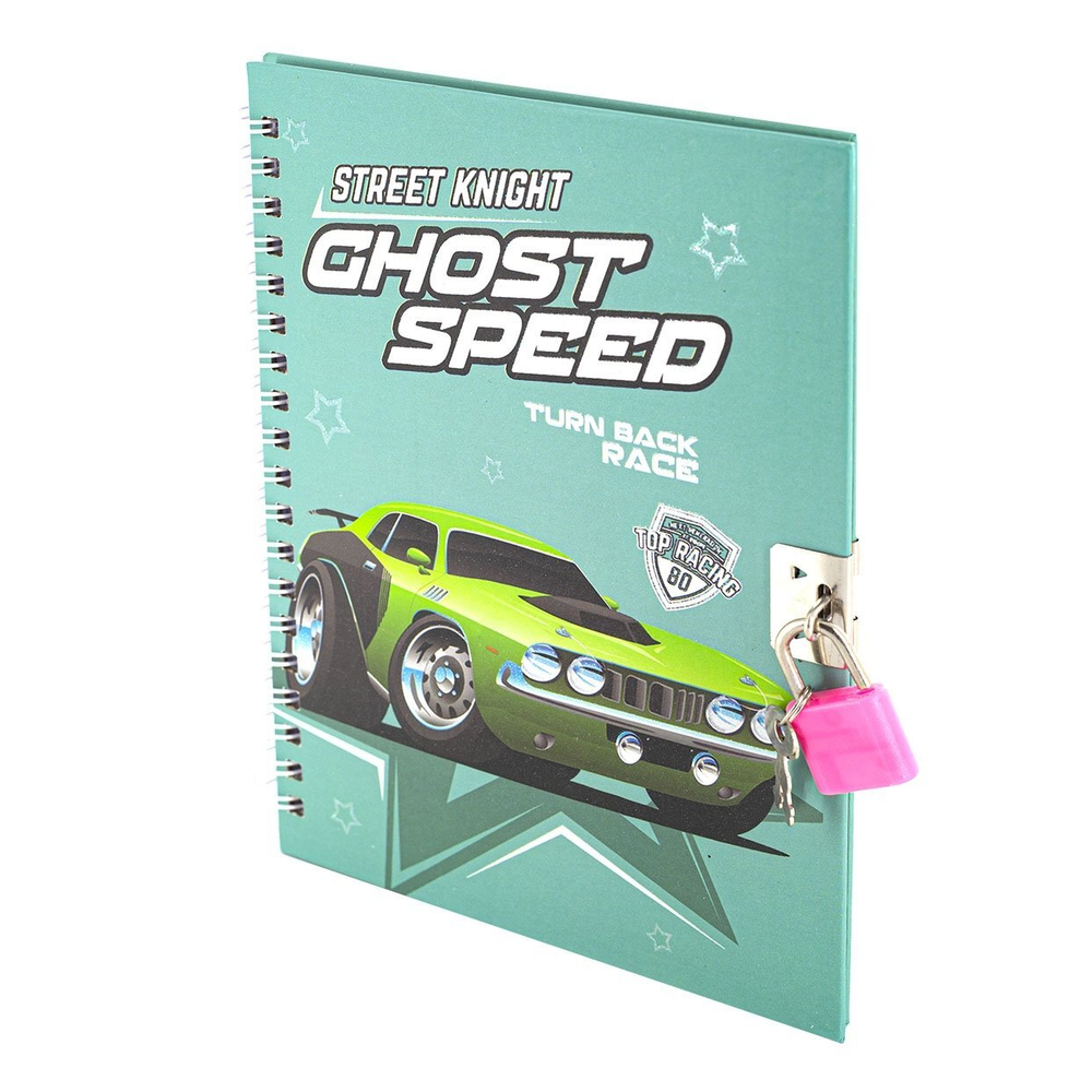 Блокнот в футляре, 18 см * 22 см, гребень, Alingar, глиттер, ручка, замочек, линия, 45 л., "Авто", зеленая