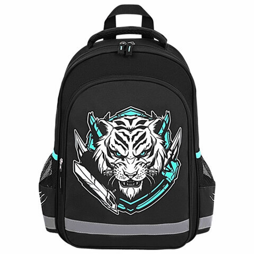 Рюкзак ПИФАГОР SCHOOL, 1 отделение, 3 кармана, "White tiger", 38x28х14 см, 272081