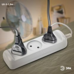 Удлинитель электрический ЭРА UX-3-1,5m без заземления 3 розетки 1,5 м ШВВП 2x0,75мм2 6А | Бытовые удлинители
