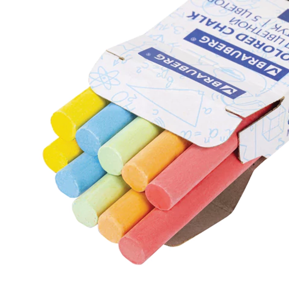 Мел цветной круглый мягкий 10 штук, 5 цветов, BRAUBERG