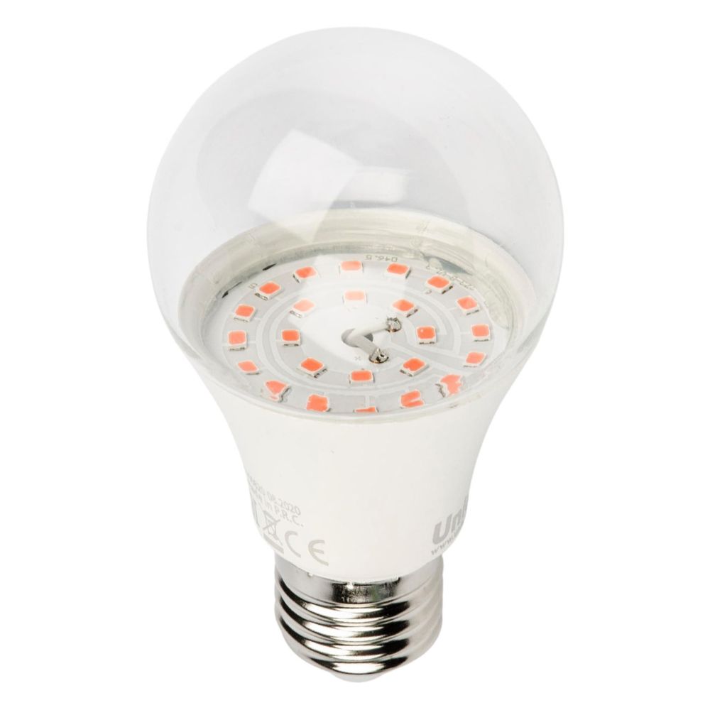 LED-A60-9W-SP-E27-CL ALM01WH Лампа светодиодная для растений. Форма A. прозрачная колба. Материал корпуса пластик. Упаковка картон.
