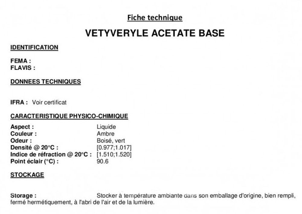 VETYVERYLE ACETATE base / ВЕТИВЕРИЛ АЦЕТАТ CAS -