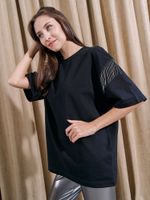 Футболка оверсайз "Уголь" с бахромой женская