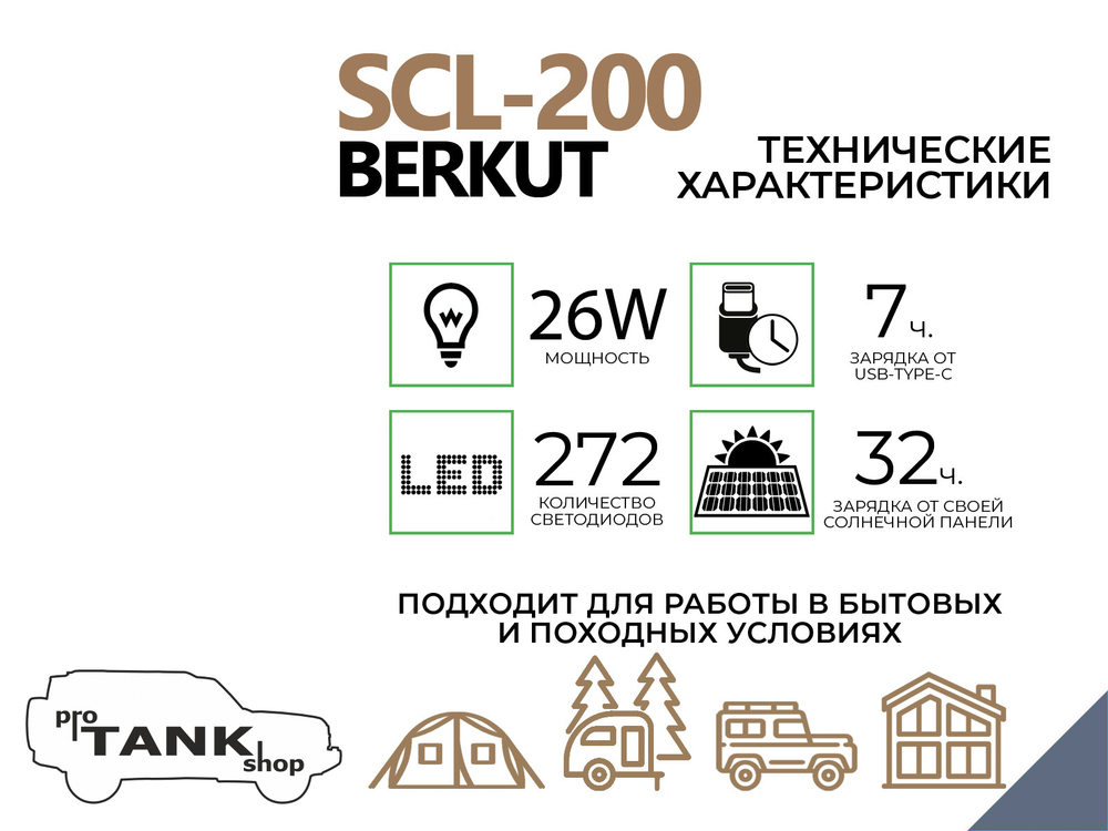 Телескопический светодиодный кемпинговый фонарь BERKUT SCL-200