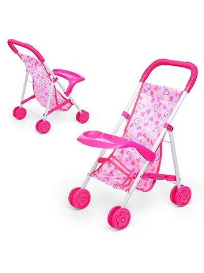 Коляска кукольная, складная, розовая, с принтом (CS6819B)