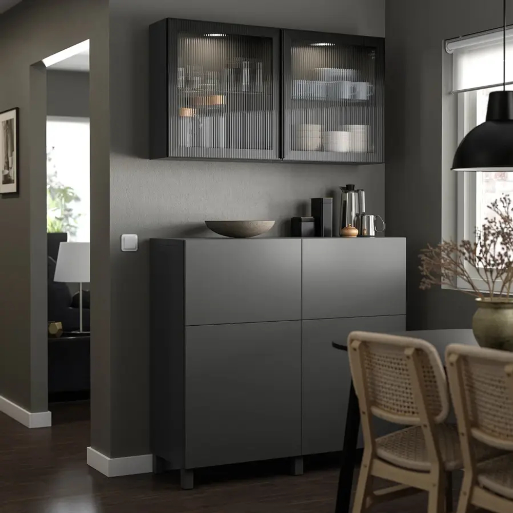 Стеклянные двери - FÄLLSVIK / FALLSVIK  IKEA/ ФЭЛЛСВИК ИКЕА,  64х60 см, черный