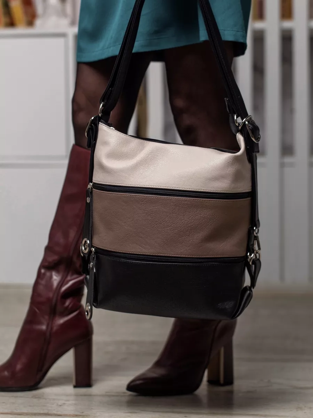 Сумка рюкзак через плечо большая шоппер