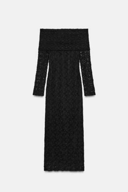 ZARA КРУЖЕВНОЕ ПЛАТЬЕ БЕЗ БРЕТЕЛЕЙ, ЧЕРНЫЙ