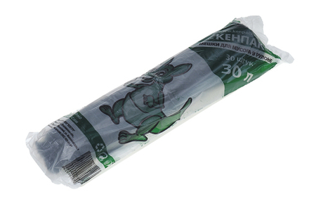 Мешки для мусора Кенго 30л 30 шт/уп 12мкм 50смх60см черные ПНД дно плоское со швом без боковых фальцев Кенпак 5627