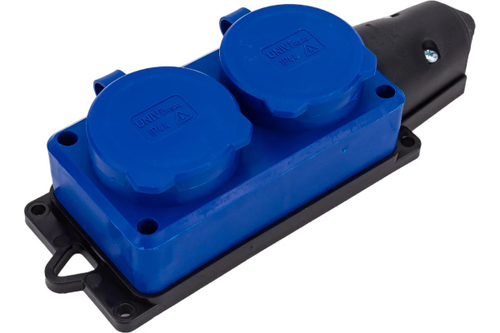Колодка 2 с/з каучук с заглушками 16А IP44 синий КОМПАКТ UNIVersal