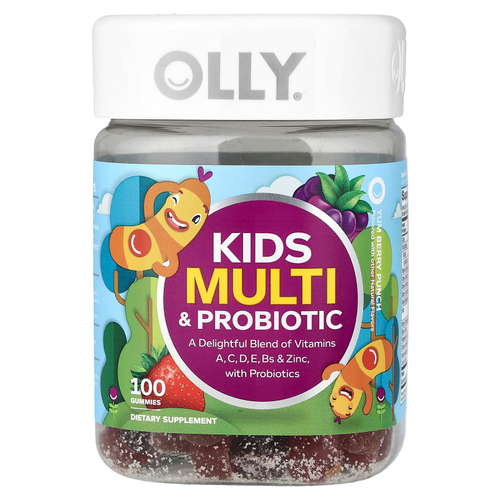 OLLY, мультивитамины и пробиотики для детей, со вкусом ягодного пунша, 100 жевательных таблеток