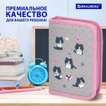Пенал BRAUBERG 1 отделение полиэстер 21х14 см "Cat patches" (2 штуки в упаковке)
