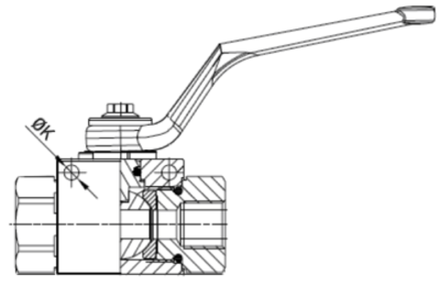 Кран 2-х ходовой шаровый NPT 1/4" DN06 P=500 с отверстиями для монтажа VERSO