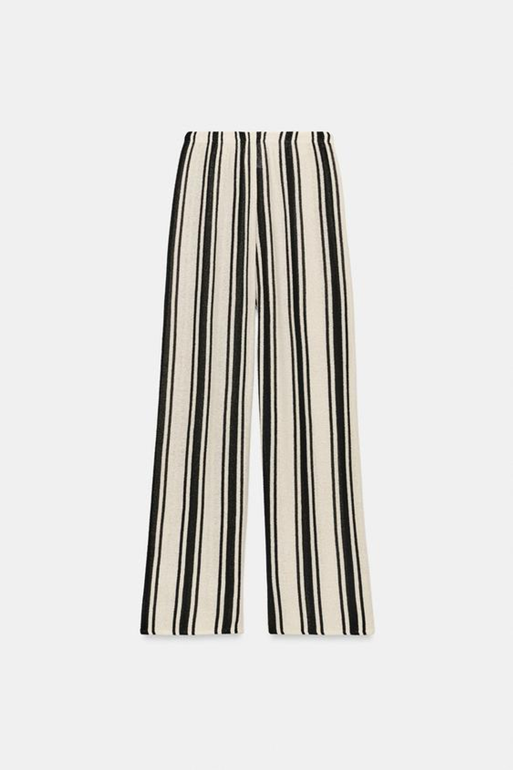 ZARA БРЮКИ WIDE LEG ИЗ ТКАНИ В ДЕРЕВЕНСКОМ СТИЛЕ, ЭКРЮ/ЧЕРНЫЙ